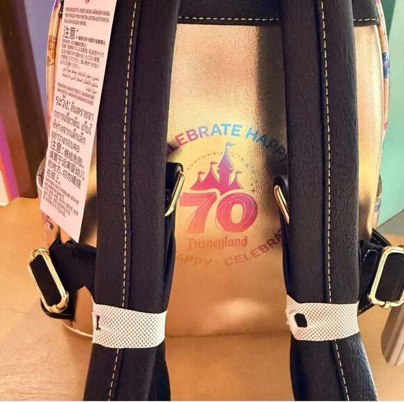 New Loungefly Disney Parks Disneyland 70th Anniversary Gold Backpack main image 4